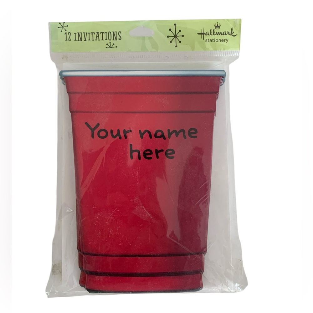 NWT 12 Red Solo Cup Hallmark Party Invitations & Envelopes Postcard Style
